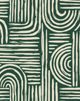 Bantu Lines Emerald brush geometric wallpaper in emerald and ivory