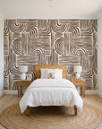 Bantu Lines Espresso brush geometric wallpaper in a bright, cheerful child's bedroom