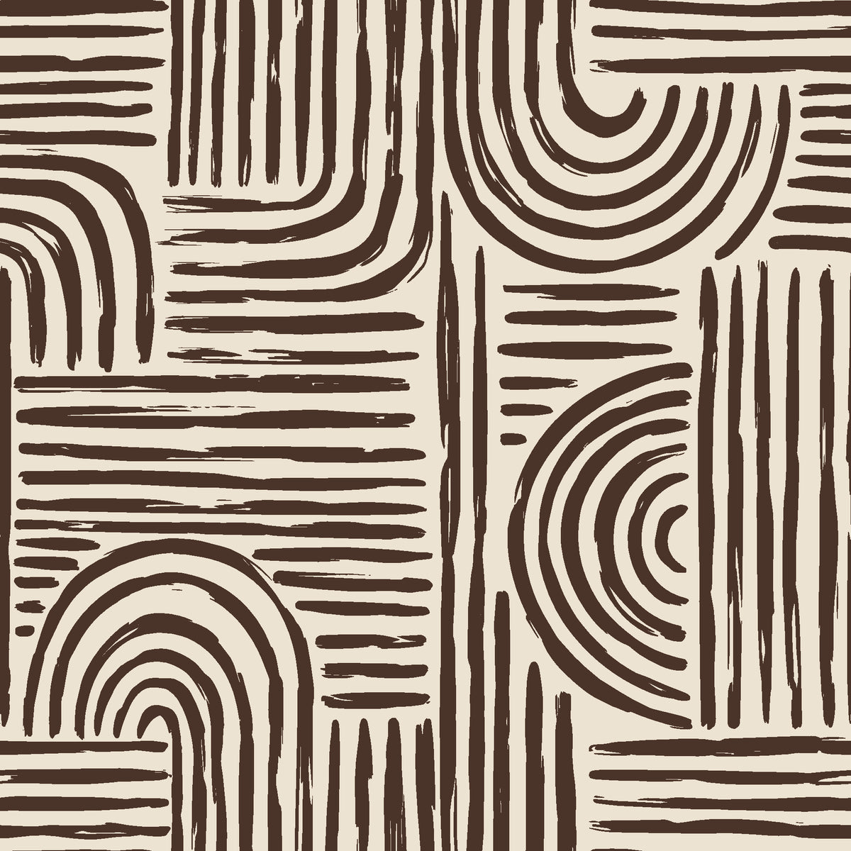 Bantu Lines Espresso brush geometric wallpaper in espresso and parchment