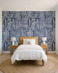 Bantu Lines Navy brush geometric wallpaper in a bright, cheerful child's bedroom