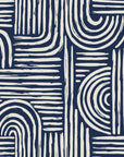 Bantu Lines Navy brush geometric wallpaper in navy and linen