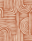 Bantu Lines Terracotta brush geometric wallpaper in terracotta and cream