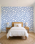 Blazing Petal Cobalt hibiscus floral wallpaper in a bright, cheerful child's bedroom