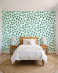 Blazing Petal Emerald hibiscus floral wallpaper in a bright, cheerful child's bedroom