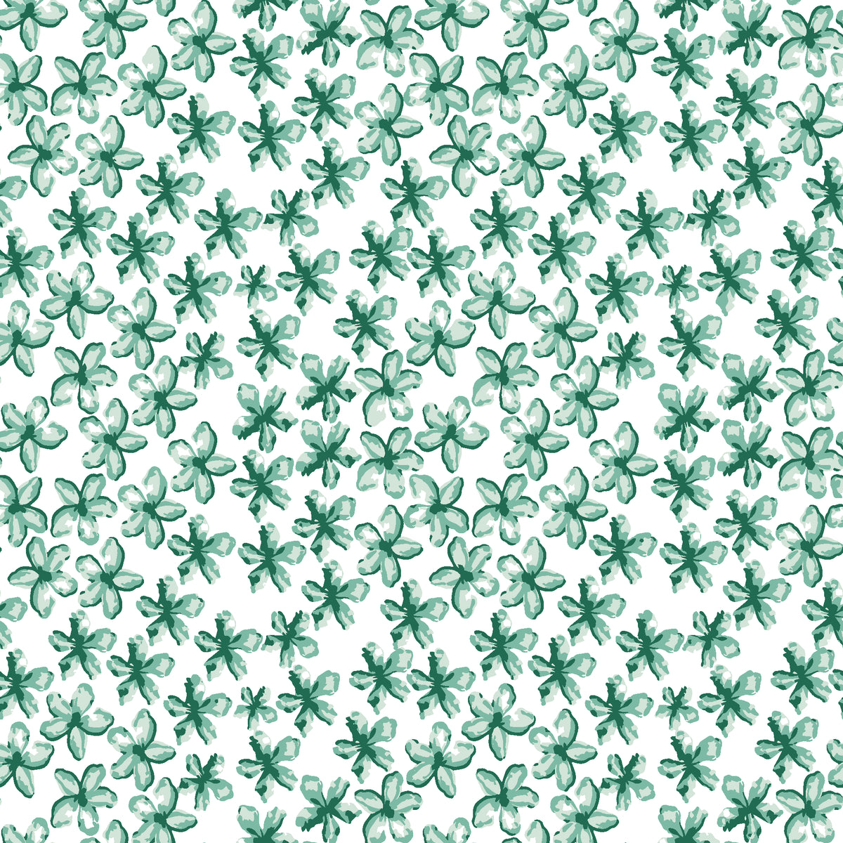 Blazing Petal Emerald hibiscus floral wallpaper in emerald and mint