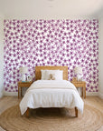 Blazing Petal Plum hibiscus floral wallpaper in a bright, cheerful child's bedroom