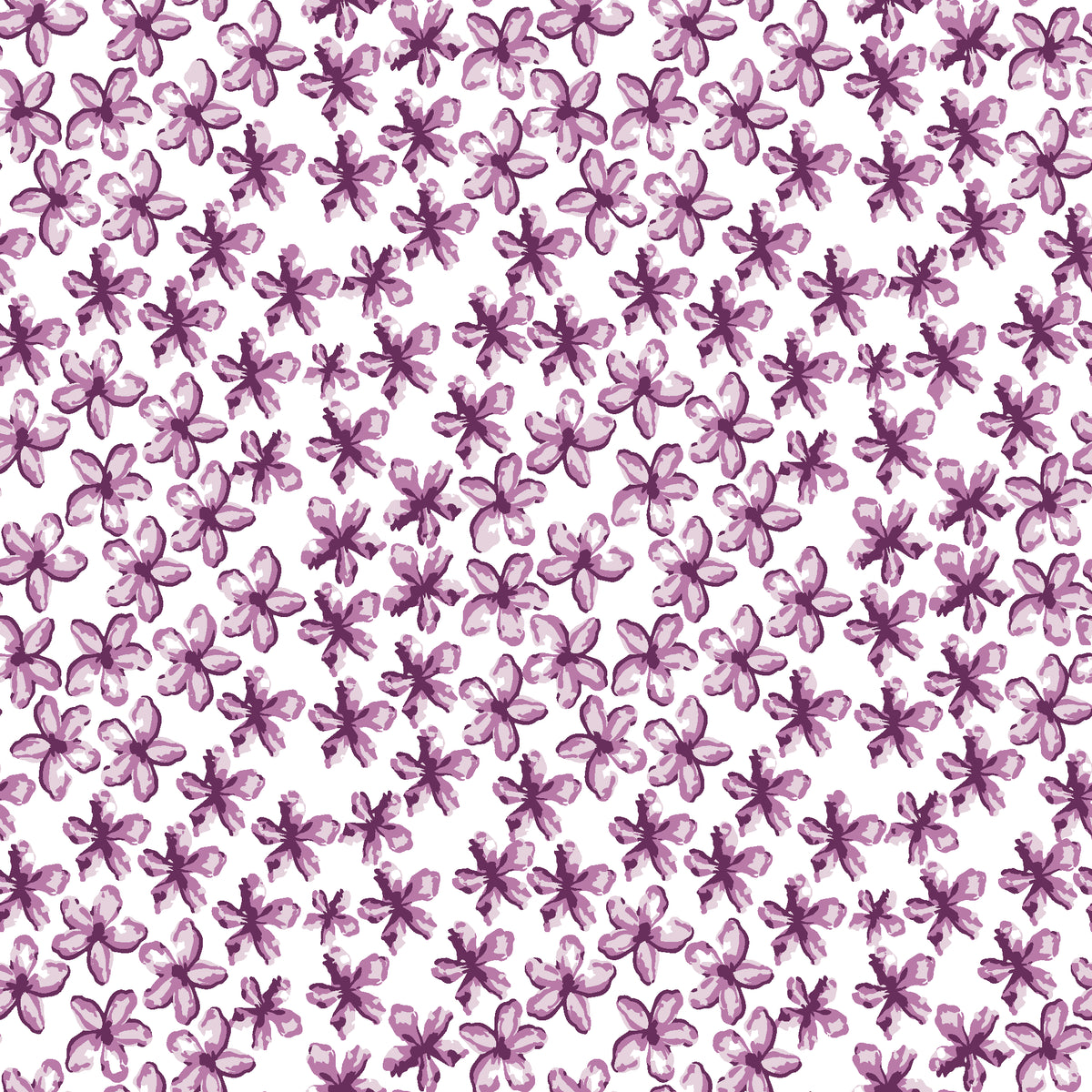 Blazing Petal Plum hibiscus floral wallpaper in plum and orchid