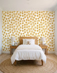 Blazing Petal Saffron hibiscus floral wallpaper in a bright, cheerful child's bedroom