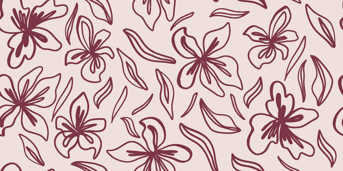 Blueprint Bloom Blush floral line wallpaper in blush and plum