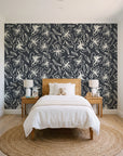Blueprint Bloom Charcoal floral line wallpaper in a bright, cheerful child's bedroom
