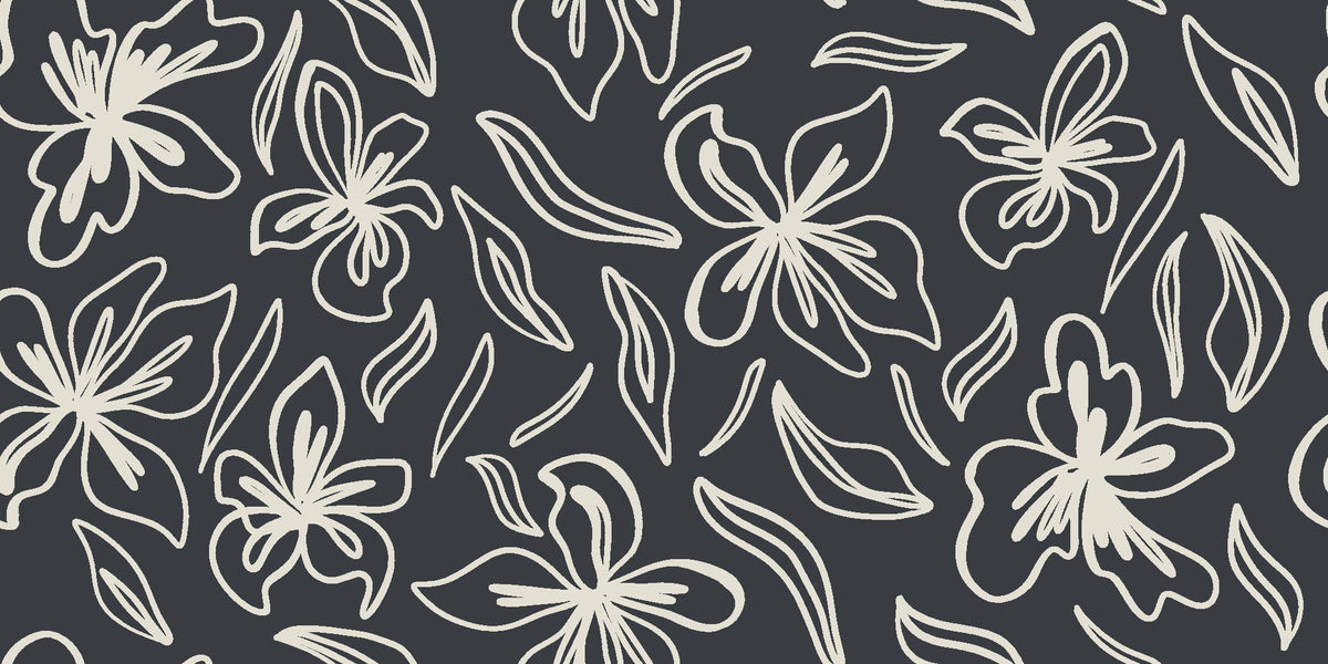 Blueprint Bloom Charcoal floral line wallpaper in charcoal and cream
