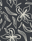 Blueprint Bloom Charcoal floral line wallpaper in charcoal and cream