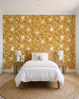 Blueprint Bloom Ochre floral line wallpaper in a bright, cheerful child's bedroom