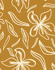 Blueprint Bloom Ochre floral line wallpaper in ochre and cream