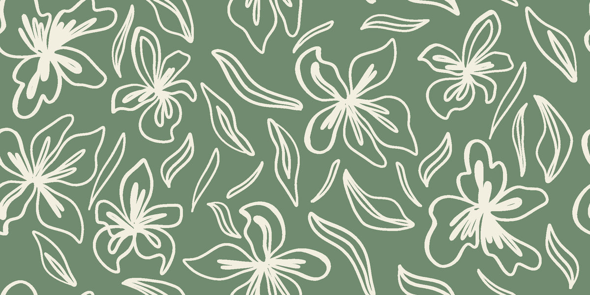 Blueprint Bloom Sage floral line wallpaper in sage and cream
