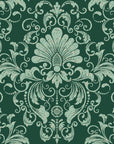 Blushed Whisper Emerald distressed damask wallpaper in emerald and sage
