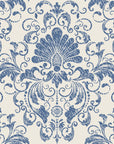 Blushed Whisper Linen distressed damask wallpaper in linen and slate blue