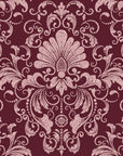 Blushed Whisper Oxblood distressed damask wallpaper in oxblood and rose
