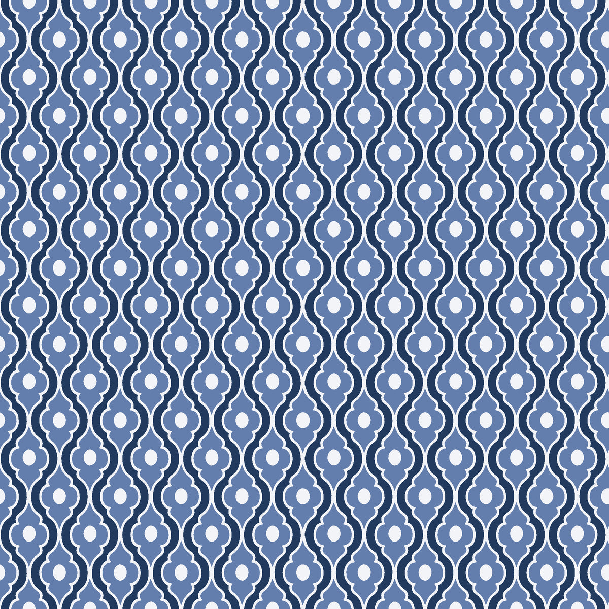 Butter Ogee Midnight ogee trellis wallpaper in midnight navy and mist