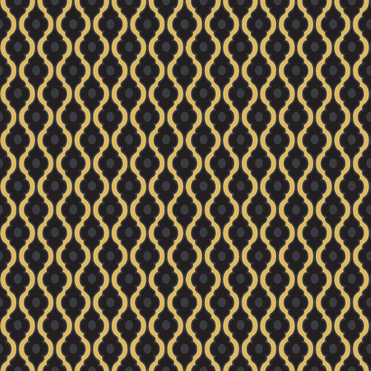Butter Ogee Noir ogee trellis wallpaper in black and gold