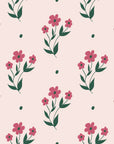 Buttercup Meadow Rose floral sprig wallpaper in rose pink and blush
