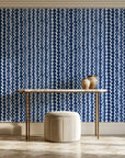 Cactus Lane Navy abstract stripe wallpaper on the wall of a grand entry foyer