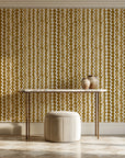 Cactus Lane Ochre abstract stripe wallpaper on the wall of a grand entry foyer
