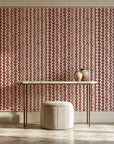 Cactus Lane Terracotta abstract stripe wallpaper on the wall of a grand entry foyer