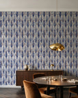 Canyon Ikat Bone geometric wallpaper in an elegant dining room