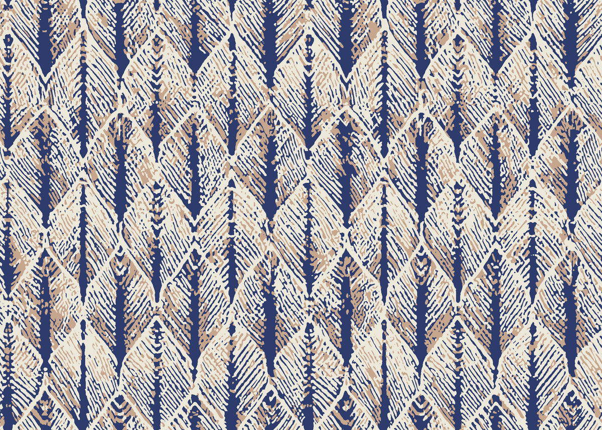 Canyon Ikat Bone geometric wallpaper in bone and navy