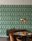 Canyon Ikat Forest geometric wallpaper in an elegant dining room