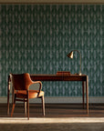 Canyon Ikat Forest geometric wallpaper as a feature wall in a home study