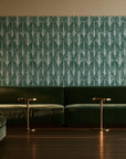 Canyon Ikat Forest geometric wallpaper in an intimate luxury cocktail lounge