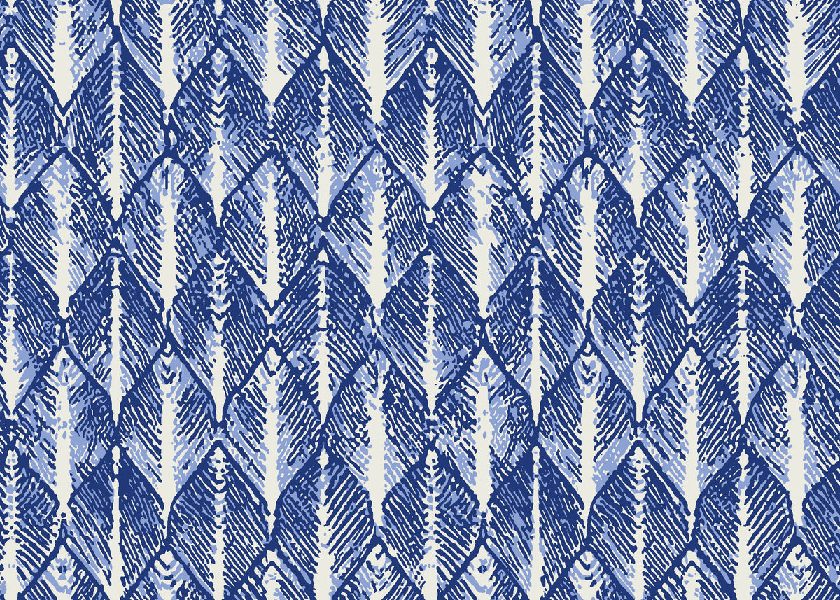 Canyon Ikat Indigo geometric wallpaper in indigo and cream