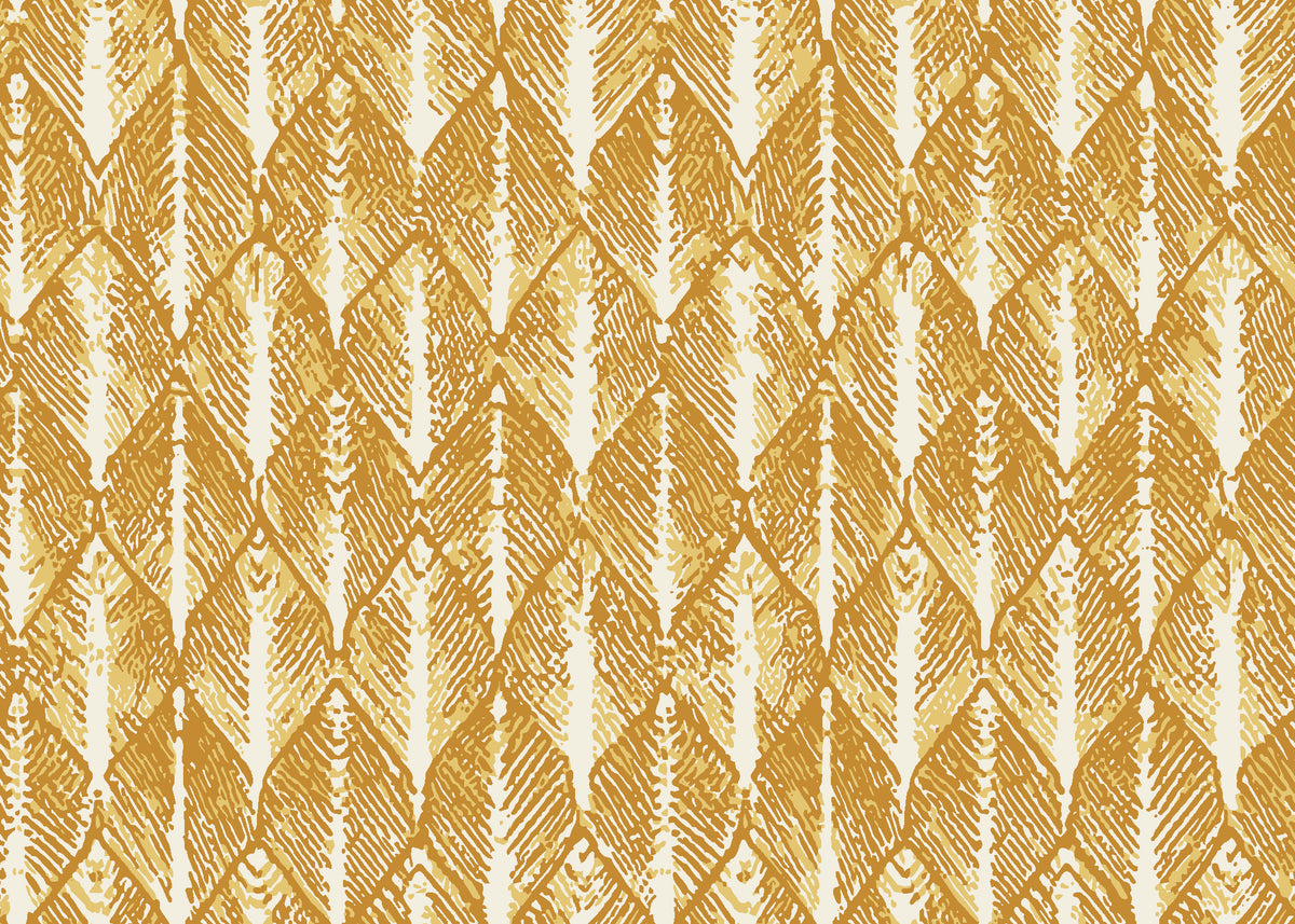 Canyon Ikat Ochre geometric wallpaper in ochre and cream