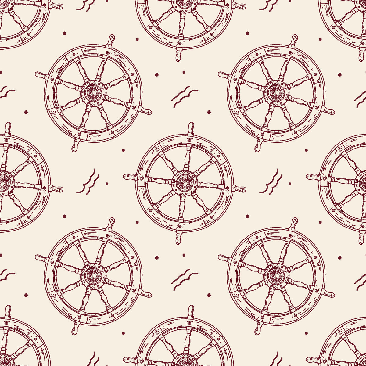 Captain's Wheel Burgundy nautical ship wheel wallpaper in burgundy and ivory