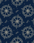 Captain's Wheel Midnight nautical ship wheel wallpaper in midnight and champagne