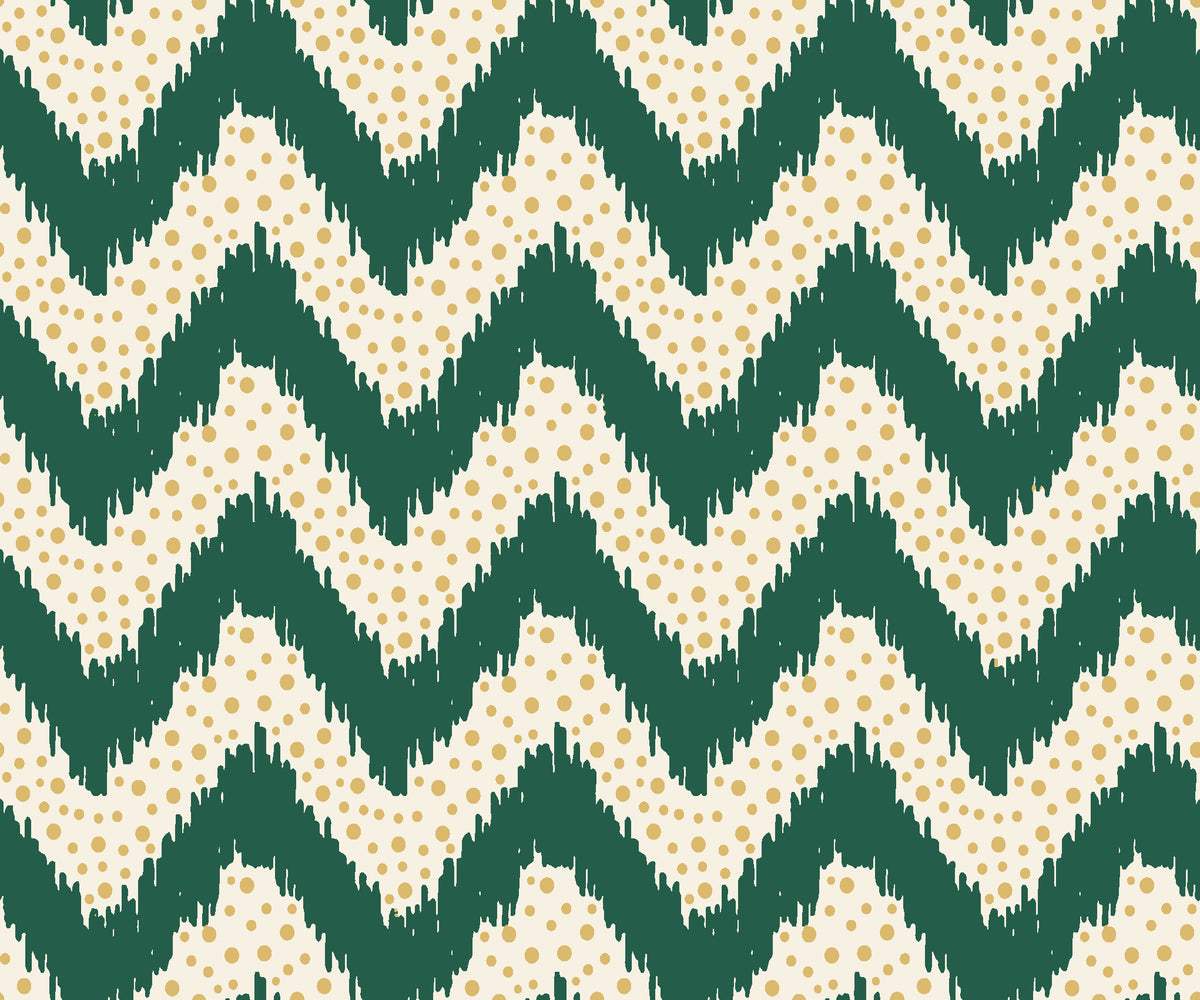 Caramel Drip Emerald chevron wallpaper in emerald and champagne