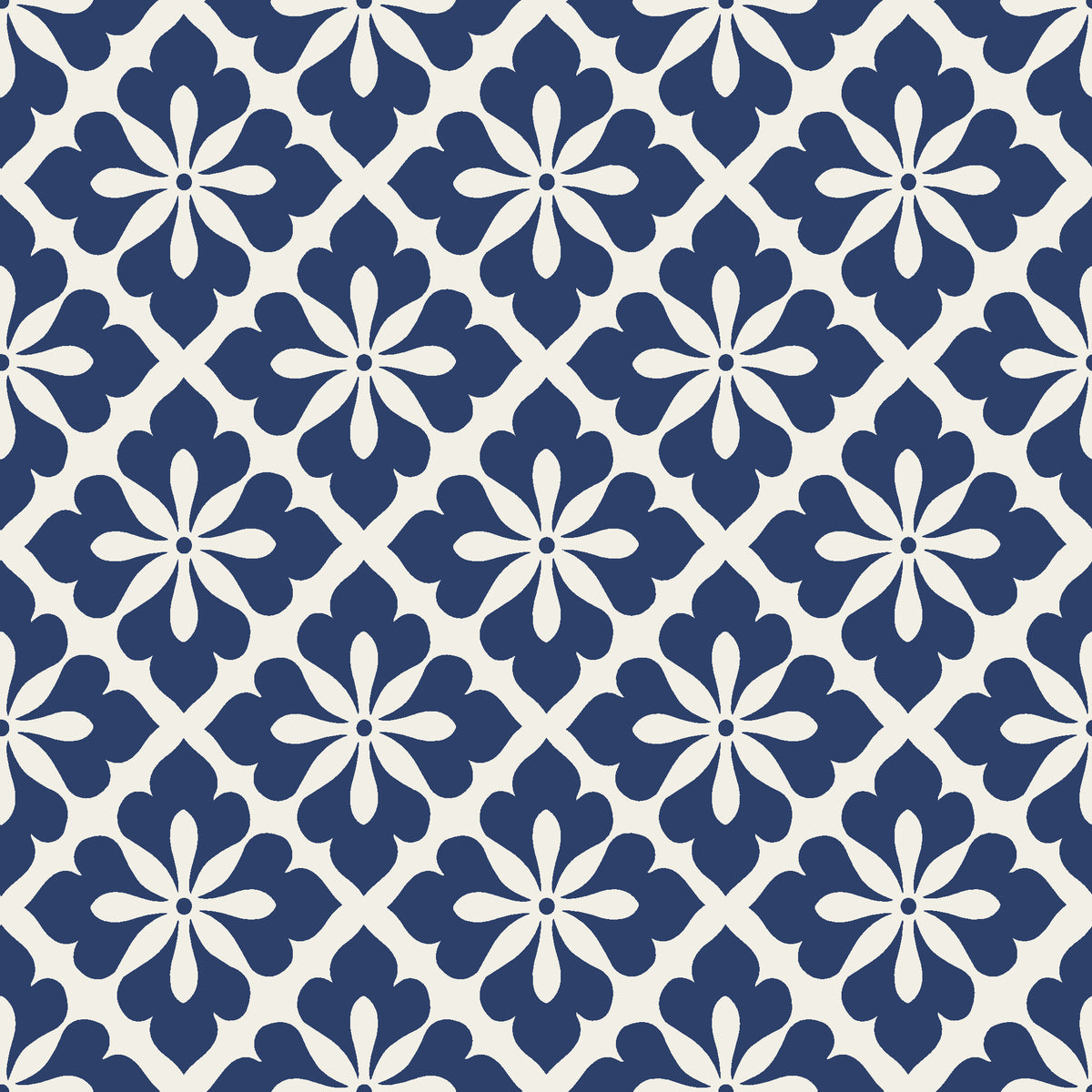 Carbon Bloom Navy tile floral wallpaper in navy and ivory