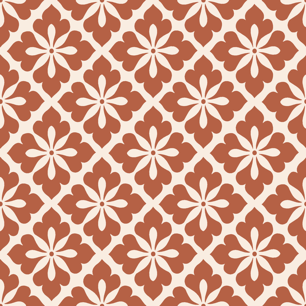 Carbon Bloom Terracotta tile floral wallpaper in terracotta and sand