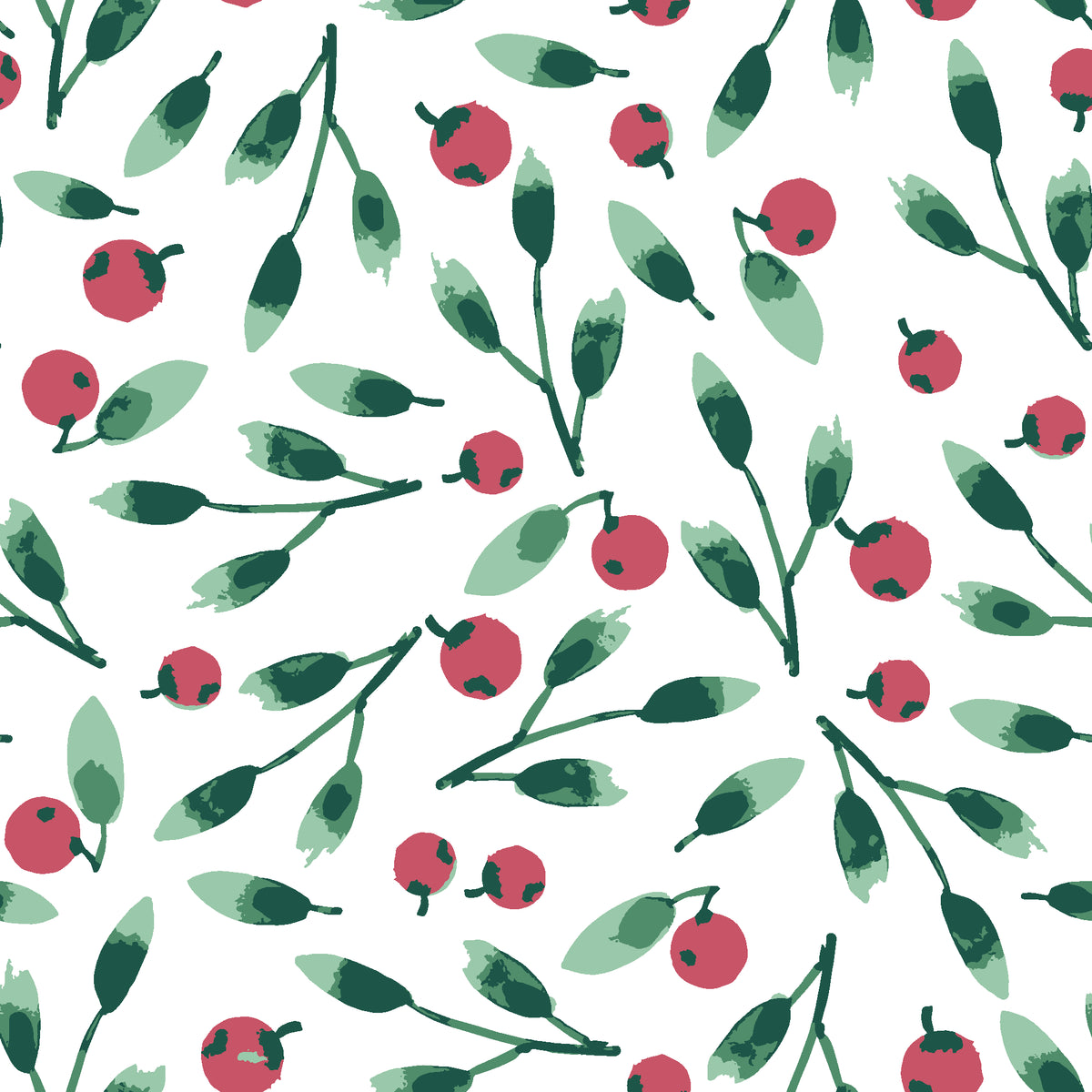 Cerulean Petal Emerald ditsy botanical wallpaper in emerald and rose