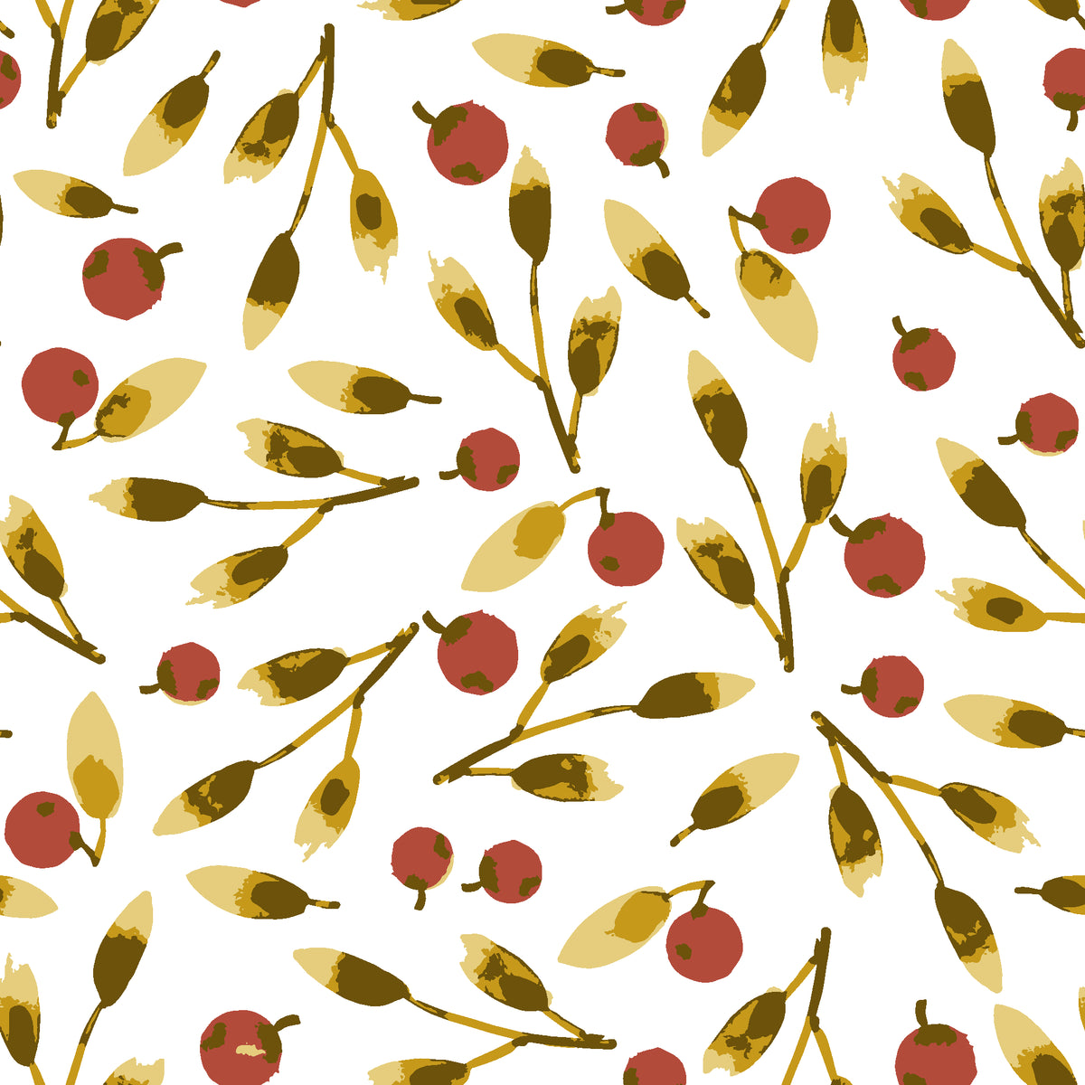 Cerulean Petal Marigold ditsy botanical wallpaper in marigold and brick