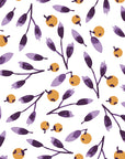 Cerulean Petal Plum ditsy botanical wallpaper in plum and gold