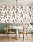 Cerulean Petal Terracotta ditsy botanical wallpaper as a feature wall in a sunlit breakfast nook