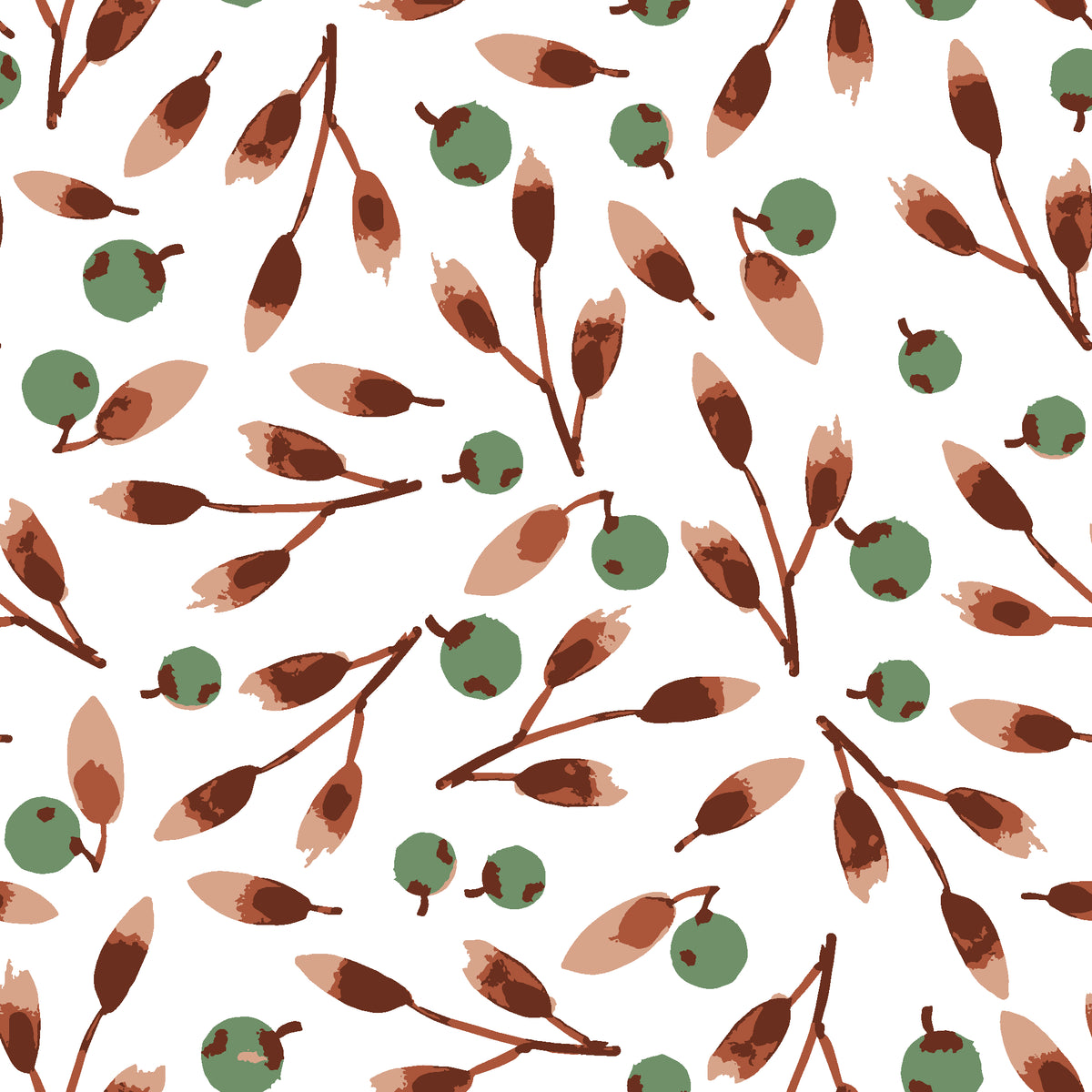 Cerulean Petal Terracotta ditsy botanical wallpaper in terracotta and sage