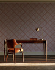 Chevron Etch Clay geometric diamond wallpaper as a feature wall in a home study