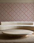 Chevron Etch Clay geometric diamond wallpaper in an elegant living room