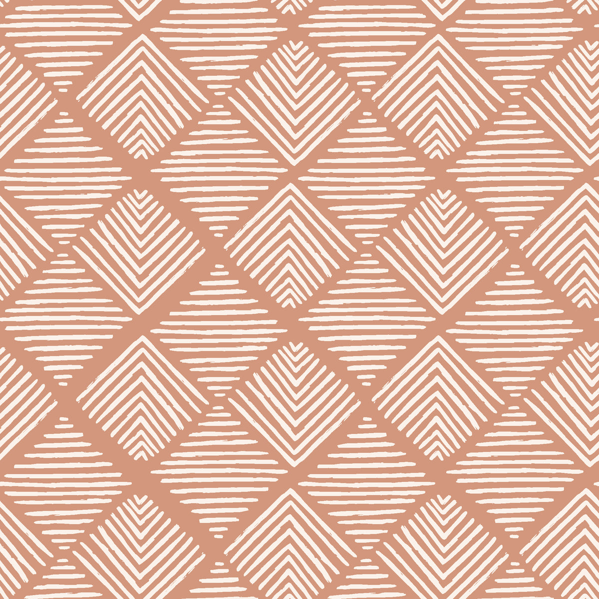 Chevron Etch Clay geometric diamond wallpaper in clay and ivory