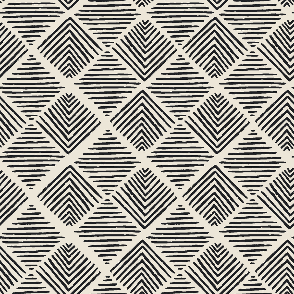 Chevron Etch Ebony geometric diamond wallpaper in ebony and ivory