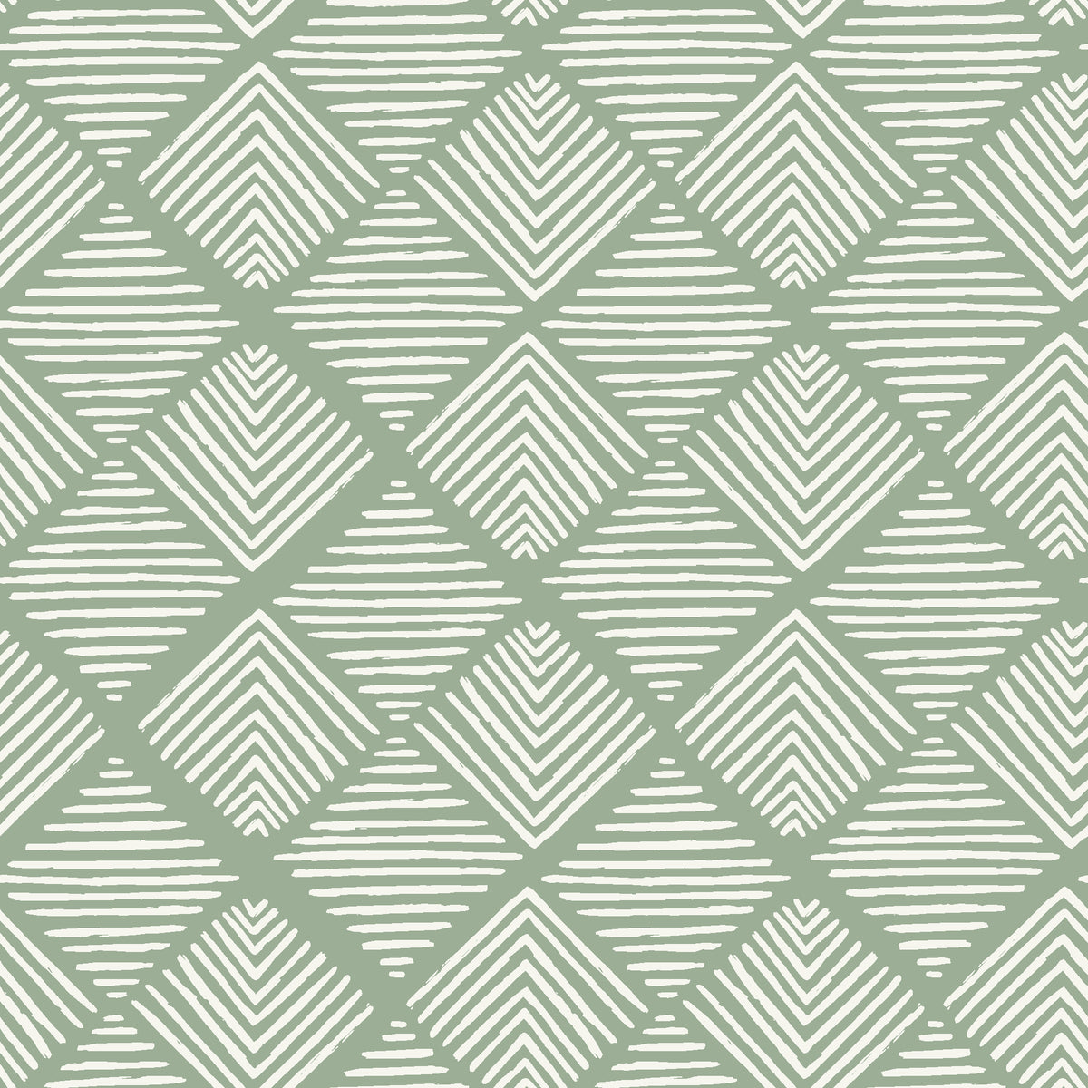 Chevron Etch Sage geometric diamond wallpaper in sage and white